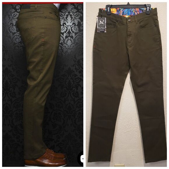 NWT AU NOIR Men’s Pants  Size 30 Dark Green sophisticated Offce Pants - Picture 1 of 9